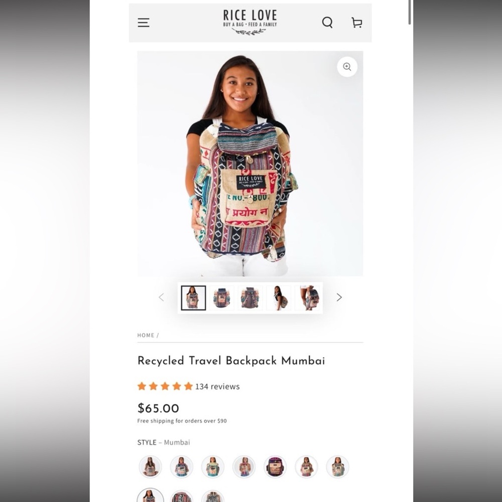 Rice Love Recycled Travel Backpack